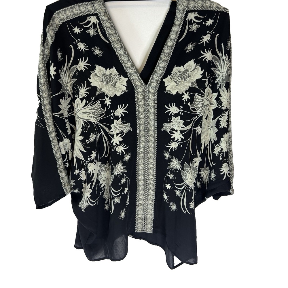 Rose + Olive Boho Floral Abstract Top Festival Retro Hippie Chic Women S - Picture 2 of 9